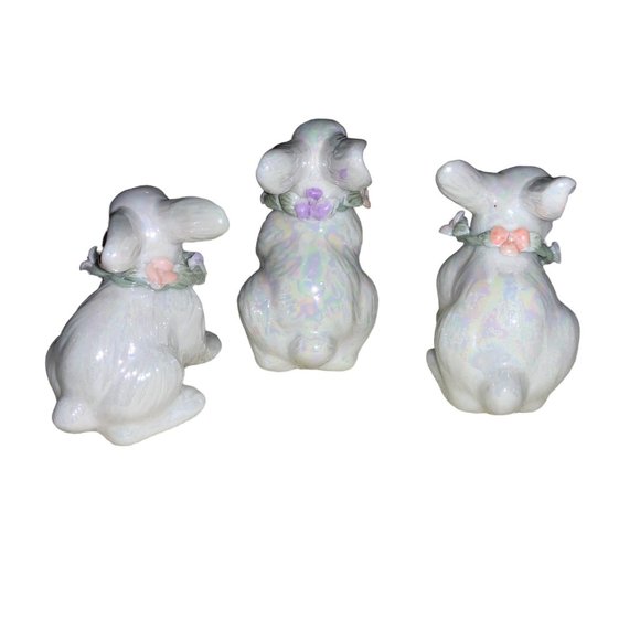 Easter Bunny Rabbits with Floral Wreaths Set of 3 - Picture 7 of 10